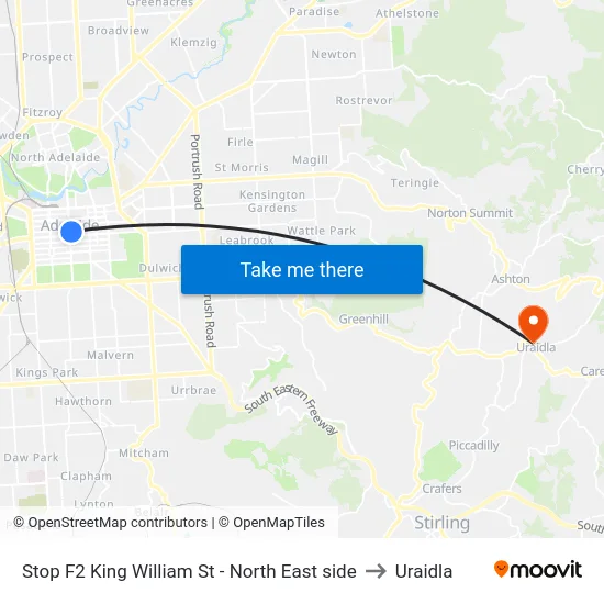 Stop F2 King William St - North East side to Uraidla map