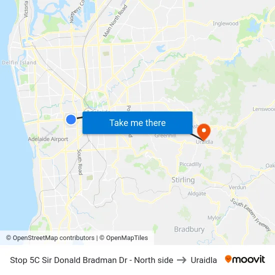 Stop 5C Sir Donald Bradman Dr - North side to Uraidla map