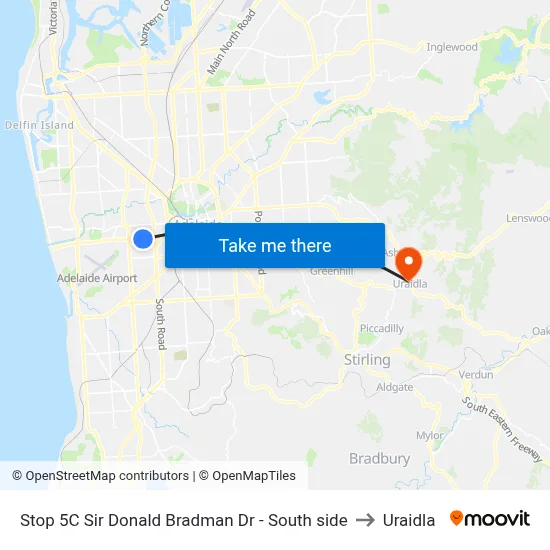 Stop 5C Sir Donald Bradman Dr - South side to Uraidla map