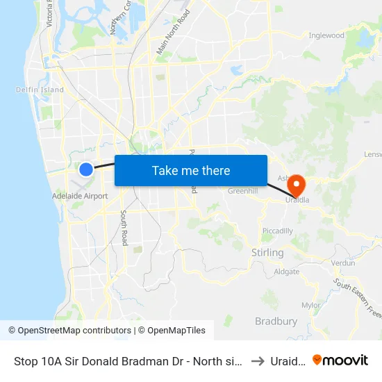 Stop 10A Sir Donald Bradman Dr - North side to Uraidla map