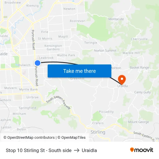 Stop 10 Stirling St - South side to Uraidla map