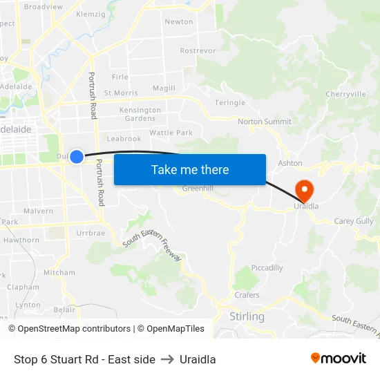 Stop 6 Stuart Rd - East side to Uraidla map