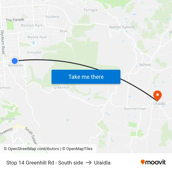 Stop 14 Greenhill Rd - South side to Uraidla map