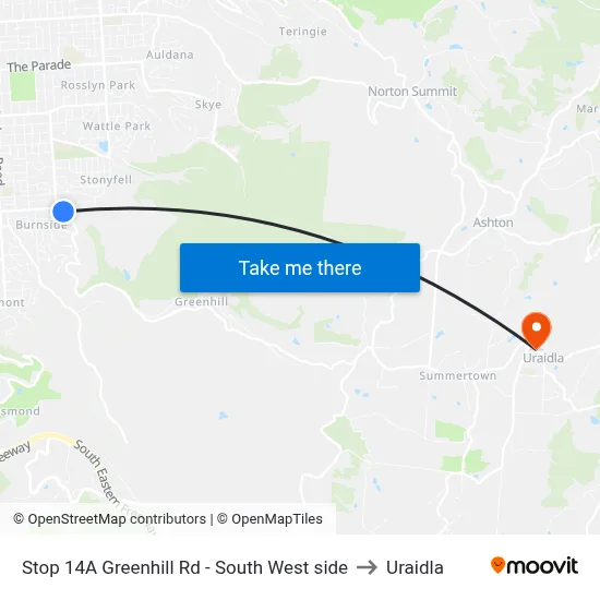 Stop 14A Greenhill Rd - South West side to Uraidla map
