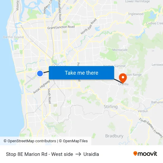 Stop 8E Marion Rd - West side to Uraidla map