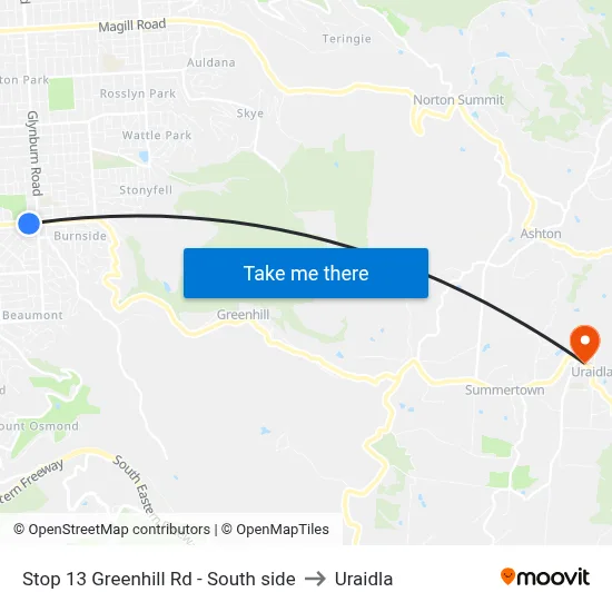 Stop 13 Greenhill Rd - South side to Uraidla map