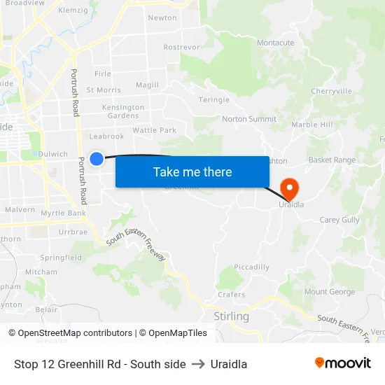 Stop 12 Greenhill Rd - South side to Uraidla map