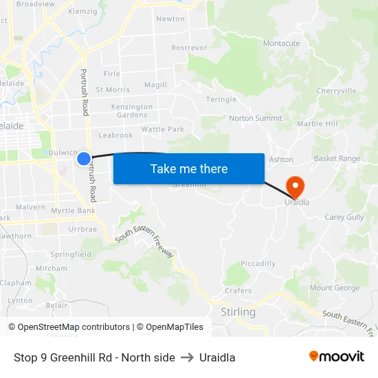 Stop 9 Greenhill Rd - North side to Uraidla map