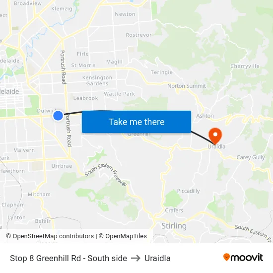 Stop 8 Greenhill Rd - South side to Uraidla map