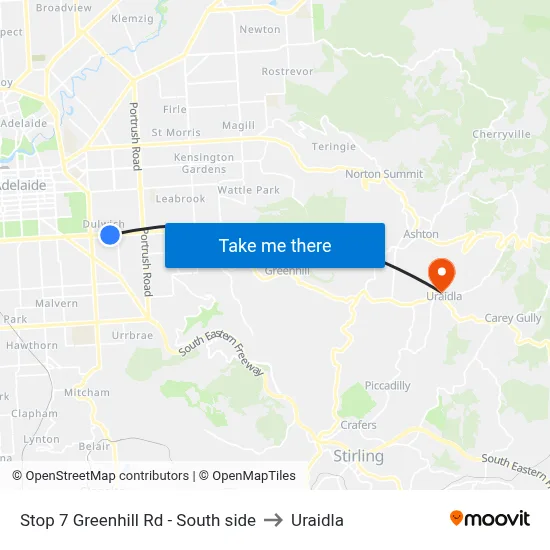 Stop 7 Greenhill Rd - South side to Uraidla map
