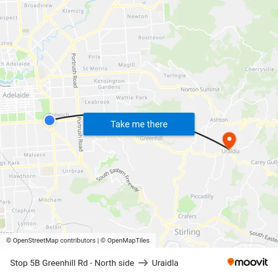 Stop 5B Greenhill Rd - North side to Uraidla map