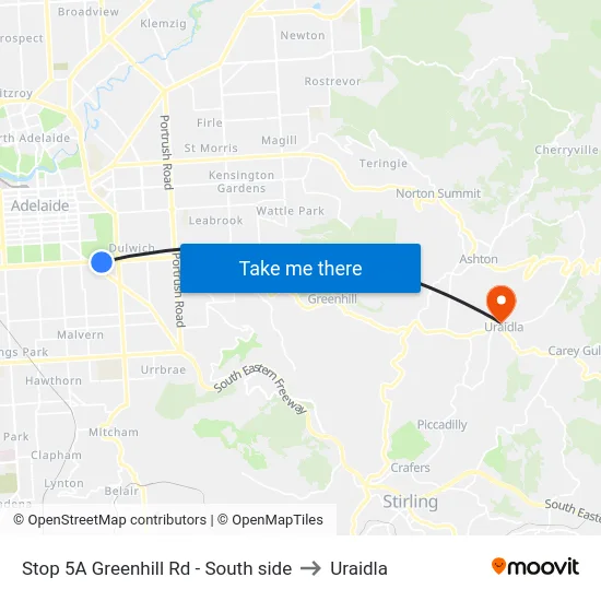 Stop 5A Greenhill Rd - South side to Uraidla map