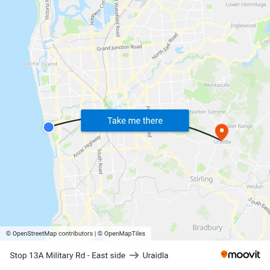 Stop 13A Military Rd - East side to Uraidla map