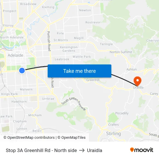 Stop 3A Greenhill Rd - North side to Uraidla map