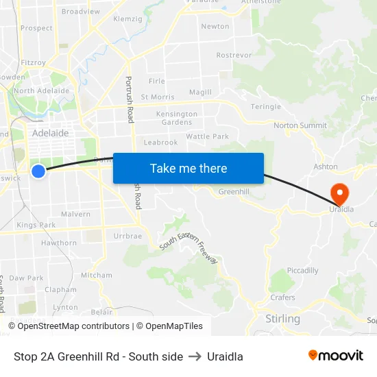 Stop 2A Greenhill Rd - South side to Uraidla map