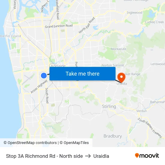 Stop 3A Richmond Rd - North side to Uraidla map