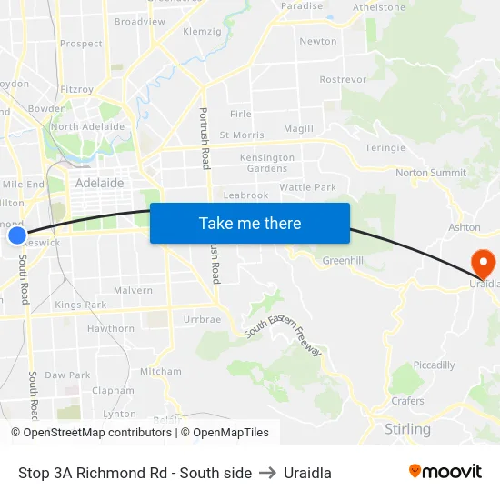Stop 3A Richmond Rd - South side to Uraidla map