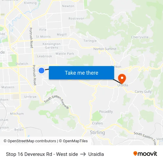 Stop 16 Devereux Rd - West side to Uraidla map