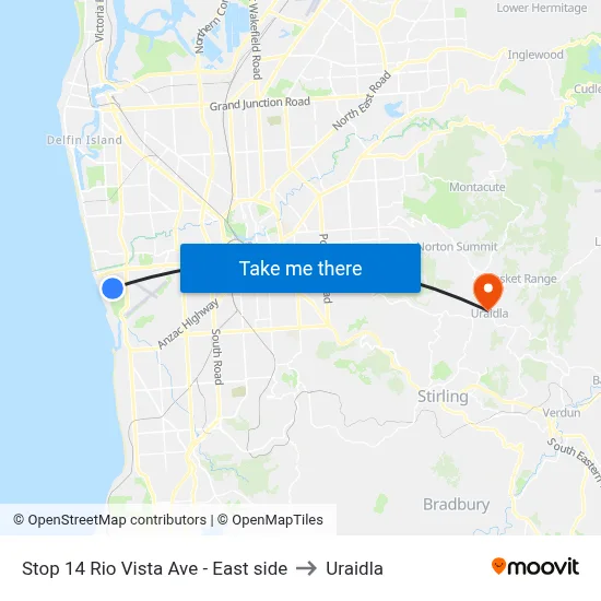 Stop 14 Rio Vista Ave - East side to Uraidla map