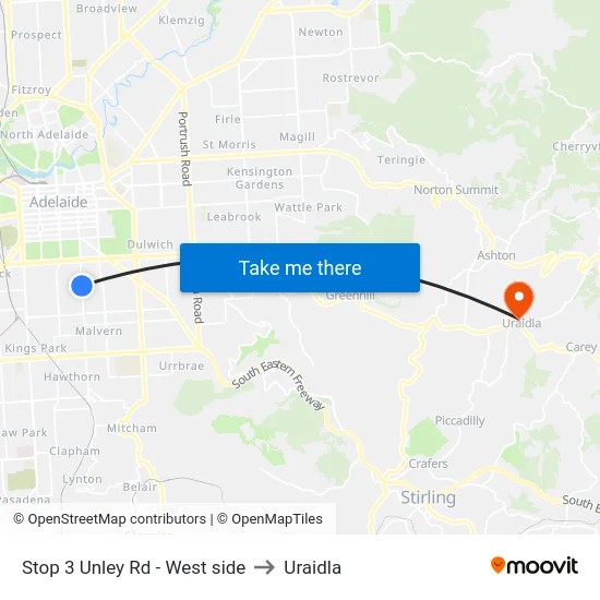 Stop 3 Unley Rd - West side to Uraidla map