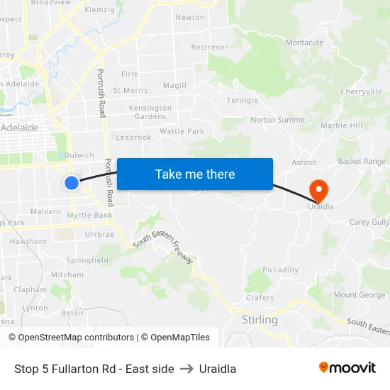 Stop 5 Fullarton Rd - East side to Uraidla map