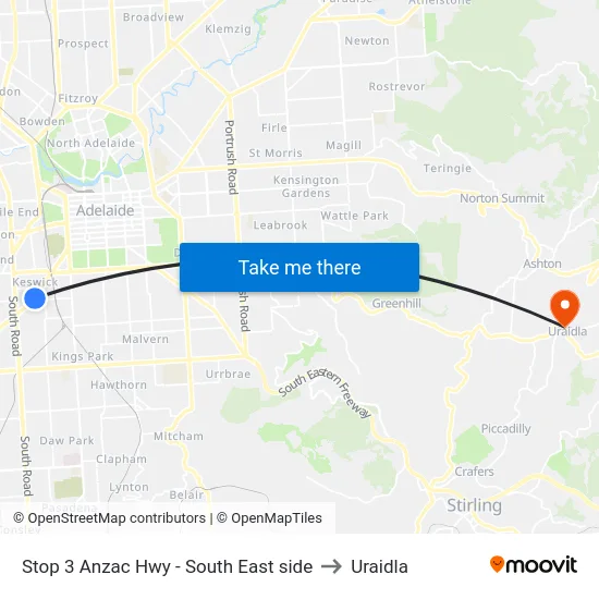 Stop 3 Anzac Hwy - South East side to Uraidla map