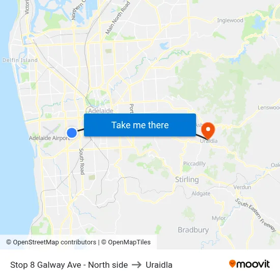 Stop 8 Galway Ave - North side to Uraidla map