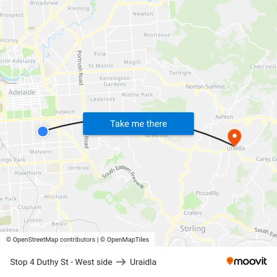 Stop 4 Duthy St - West side to Uraidla map