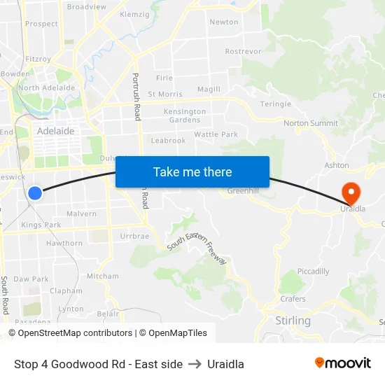 Stop 4 Goodwood Rd - East side to Uraidla map