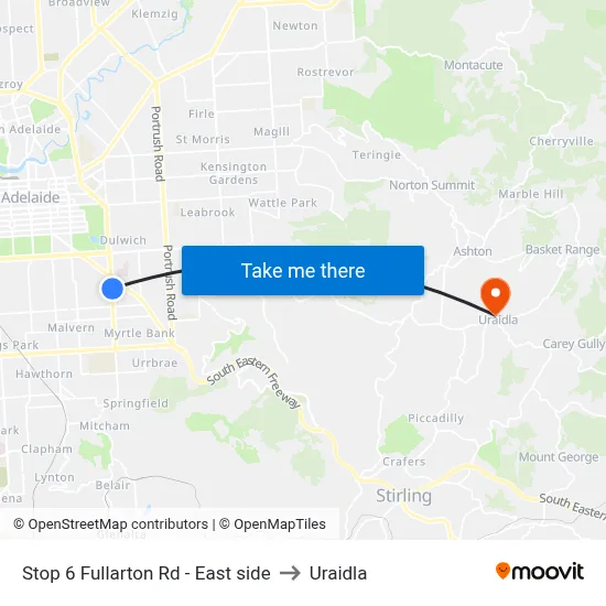 Stop 6 Fullarton Rd - East side to Uraidla map