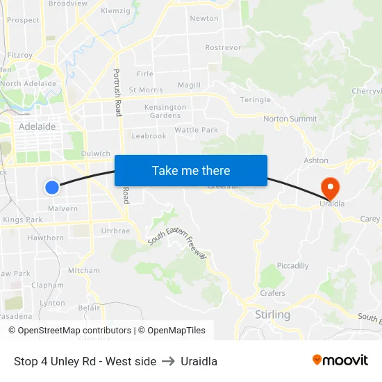 Stop 4 Unley Rd - West side to Uraidla map