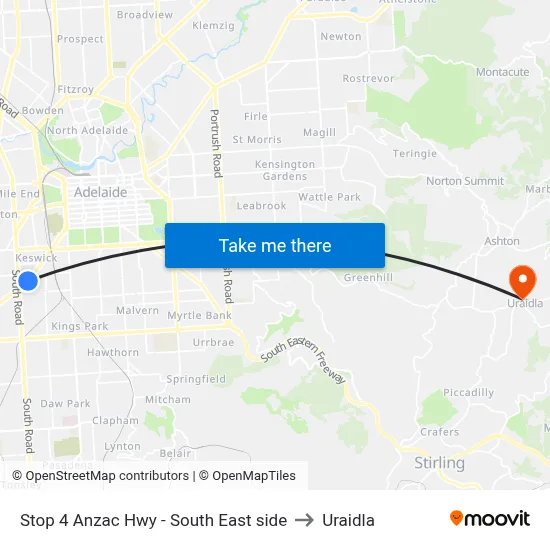 Stop 4 Anzac Hwy - South East side to Uraidla map