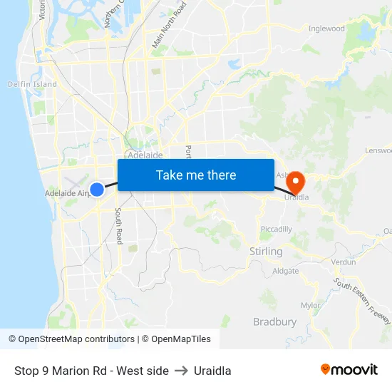 Stop 9 Marion Rd - West side to Uraidla map