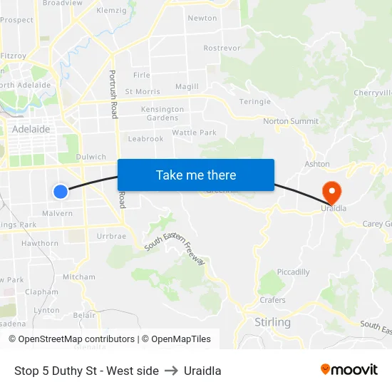 Stop 5 Duthy St - West side to Uraidla map