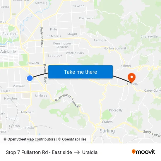 Stop 7 Fullarton Rd - East side to Uraidla map