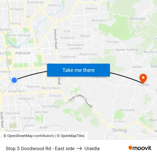Stop 5 Goodwood Rd - East side to Uraidla map