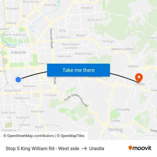 Stop 5 King William Rd - West side to Uraidla map