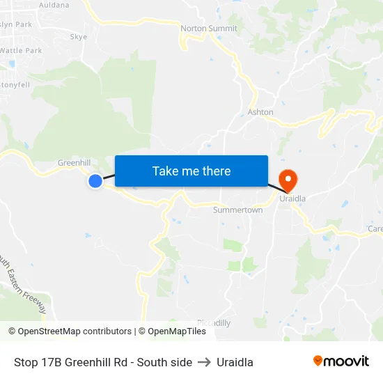 Stop 17B Greenhill Rd - South side to Uraidla map