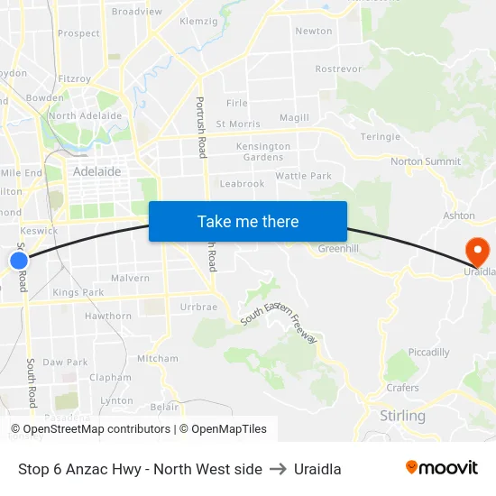 Stop 6 Anzac Hwy - North West side to Uraidla map