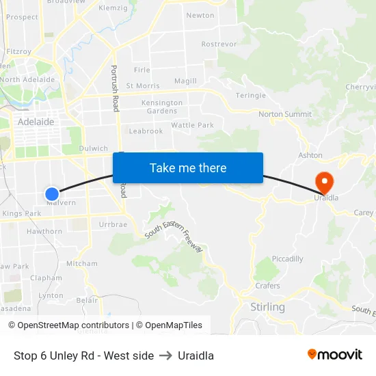 Stop 6 Unley Rd - West side to Uraidla map