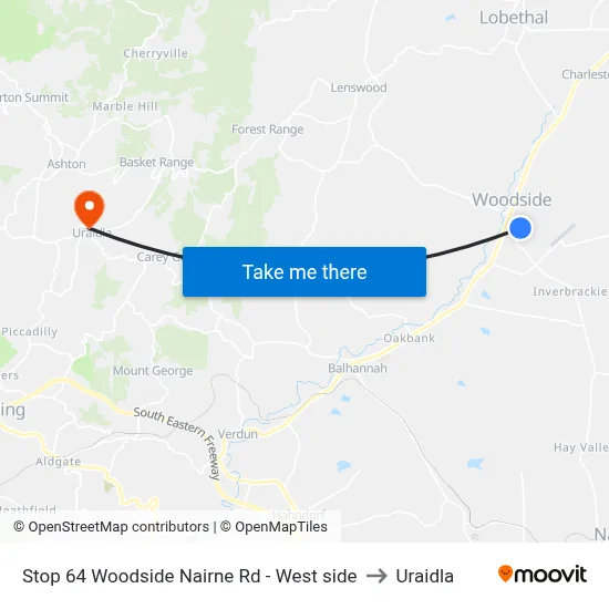 Stop 64 Woodside Nairne Rd - West side to Uraidla map