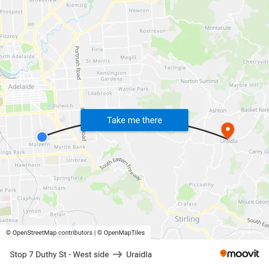 Stop 7 Duthy St - West side to Uraidla map