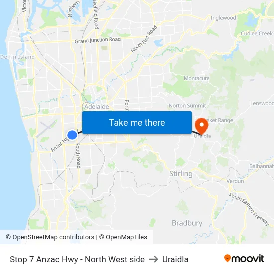 Stop 7 Anzac Hwy - North West side to Uraidla map