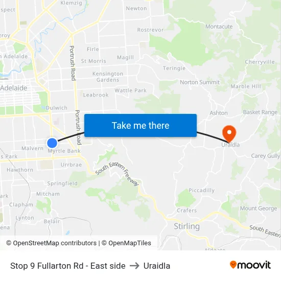 Stop 9 Fullarton Rd - East side to Uraidla map