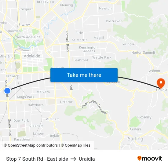 Stop 7 South Rd - East side to Uraidla map