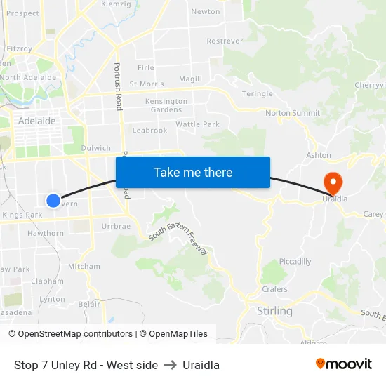 Stop 7 Unley Rd - West side to Uraidla map