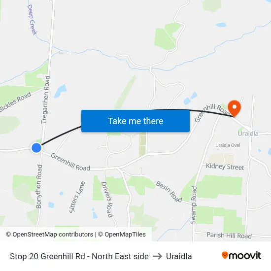 Stop 20 Greenhill Rd - North East side to Uraidla map