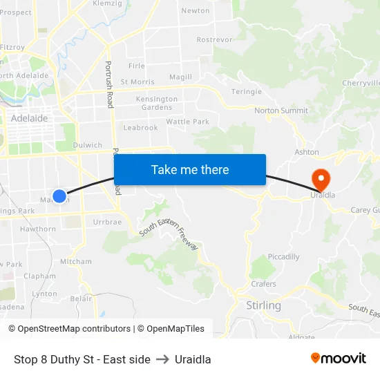 Stop 8 Duthy St - East side to Uraidla map