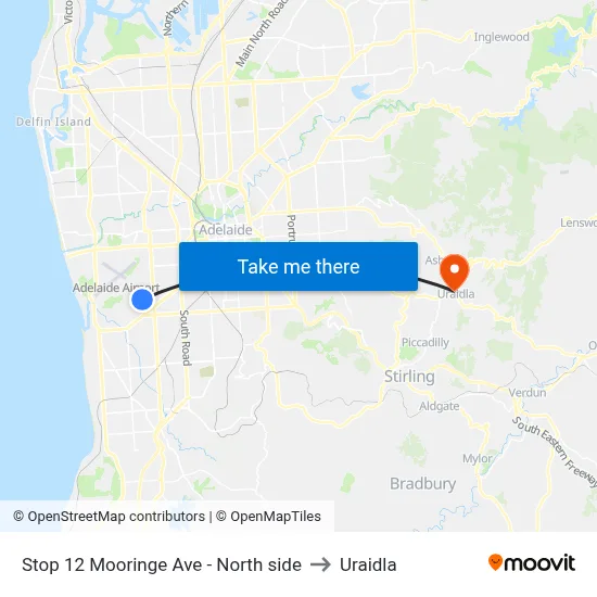 Stop 12 Mooringe Ave - North side to Uraidla map