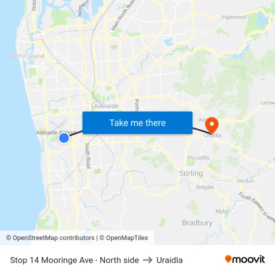 Stop 14 Mooringe Ave - North side to Uraidla map